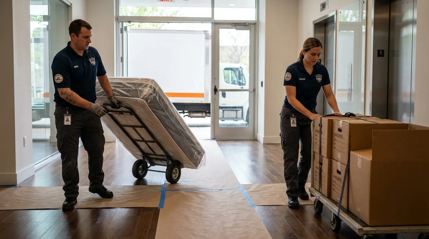 Professional apartment movers loading elevator in Hiawatha, KS