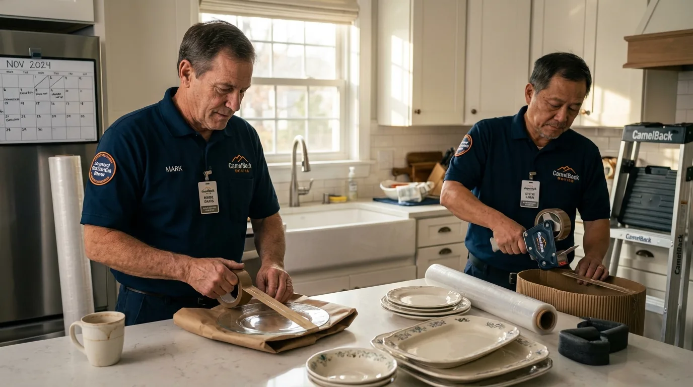 Professional crew packing kitchen dishware in Hiawatha, KS